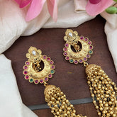 Premium Floral Jada Billai with Golden Pearl Maatil-Bun Billai-Red Green-G13074